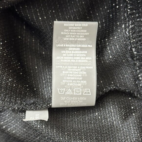 Karl Lagerfeld Paris Black Metallic Puff Sleeve Studded Logo Popover Knit Top M - Picture 8 of 9